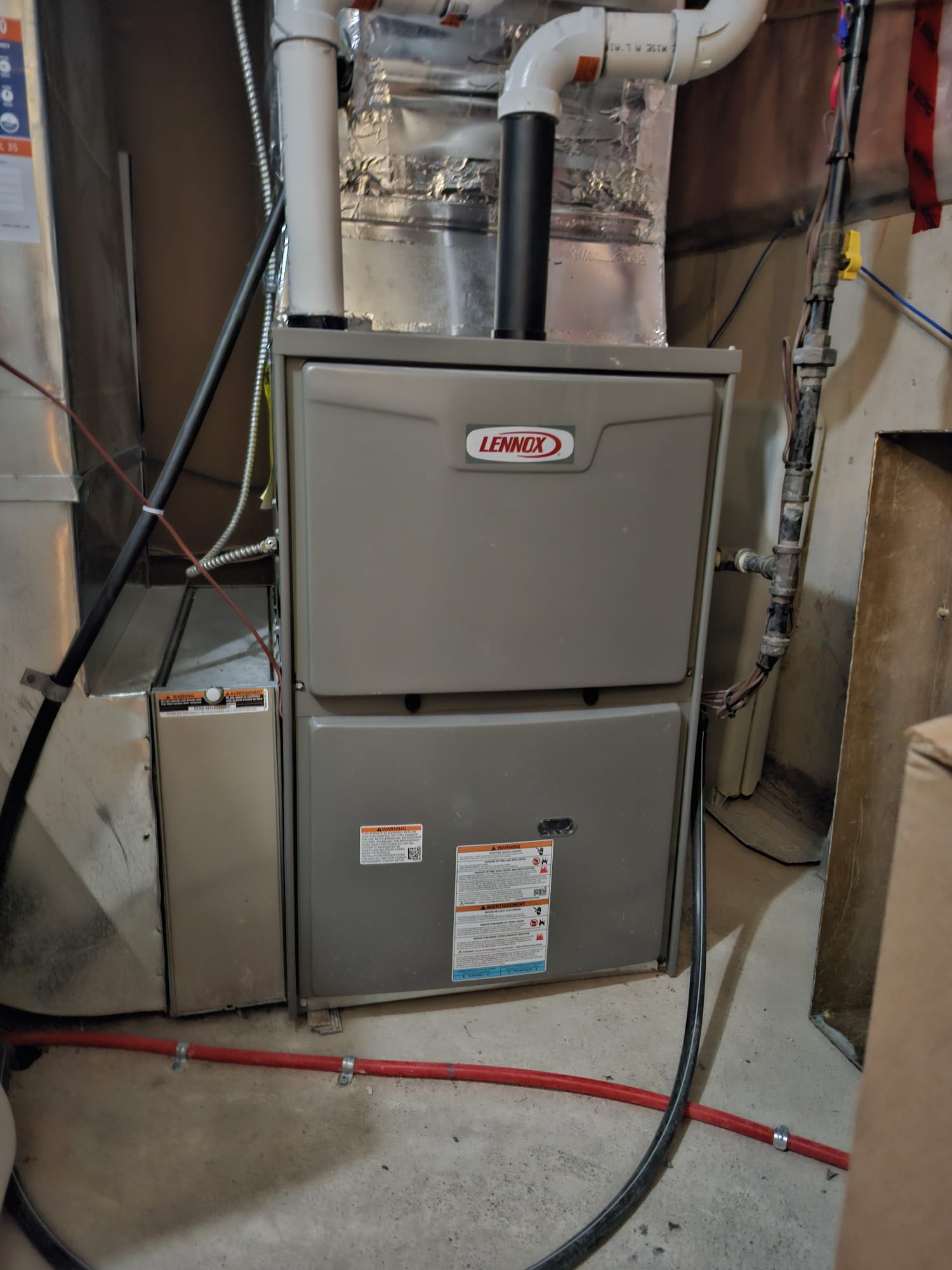 Lennox furnace replacement completed in a utility room