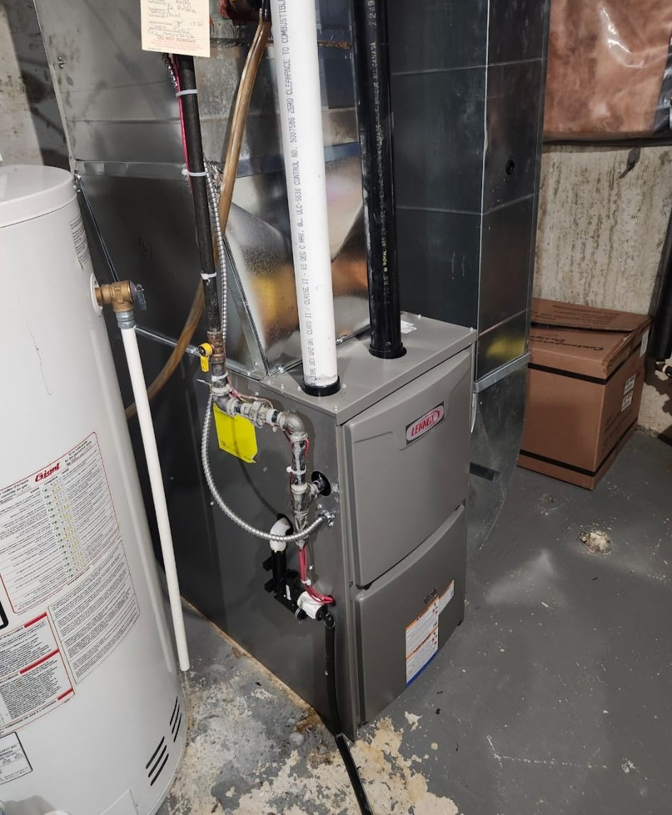 New Lennox furnace installed in a basement