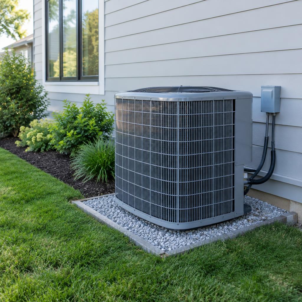 New air conditioner installed outside a residential home